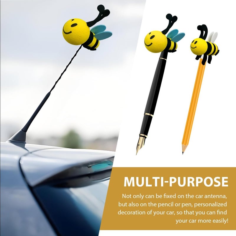 FSTURIOS Bee Car Antenna Topper, Happy Smiley Bee Antenna Ball Funny Automotive Roof Decoration, Cute Bumble Bee Aerial Ball Toppers Lovely Auto Accessory for Most Vehicles (Blue, Wink) - Image 5